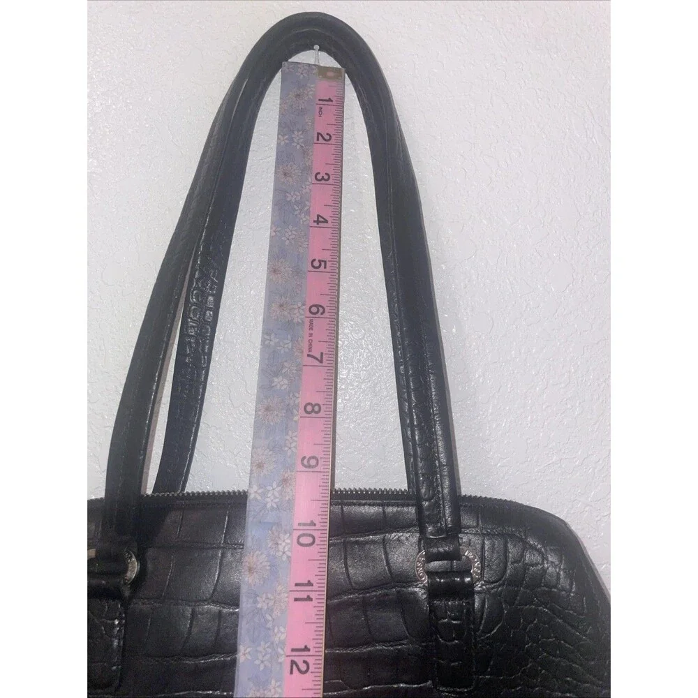 Monsac Handbag Croc Embossed East West Black Leather Shoulder Purse Preppy Bag